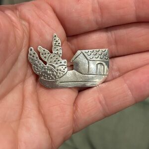 Taxco Sterling Silver Cactus/House brooch